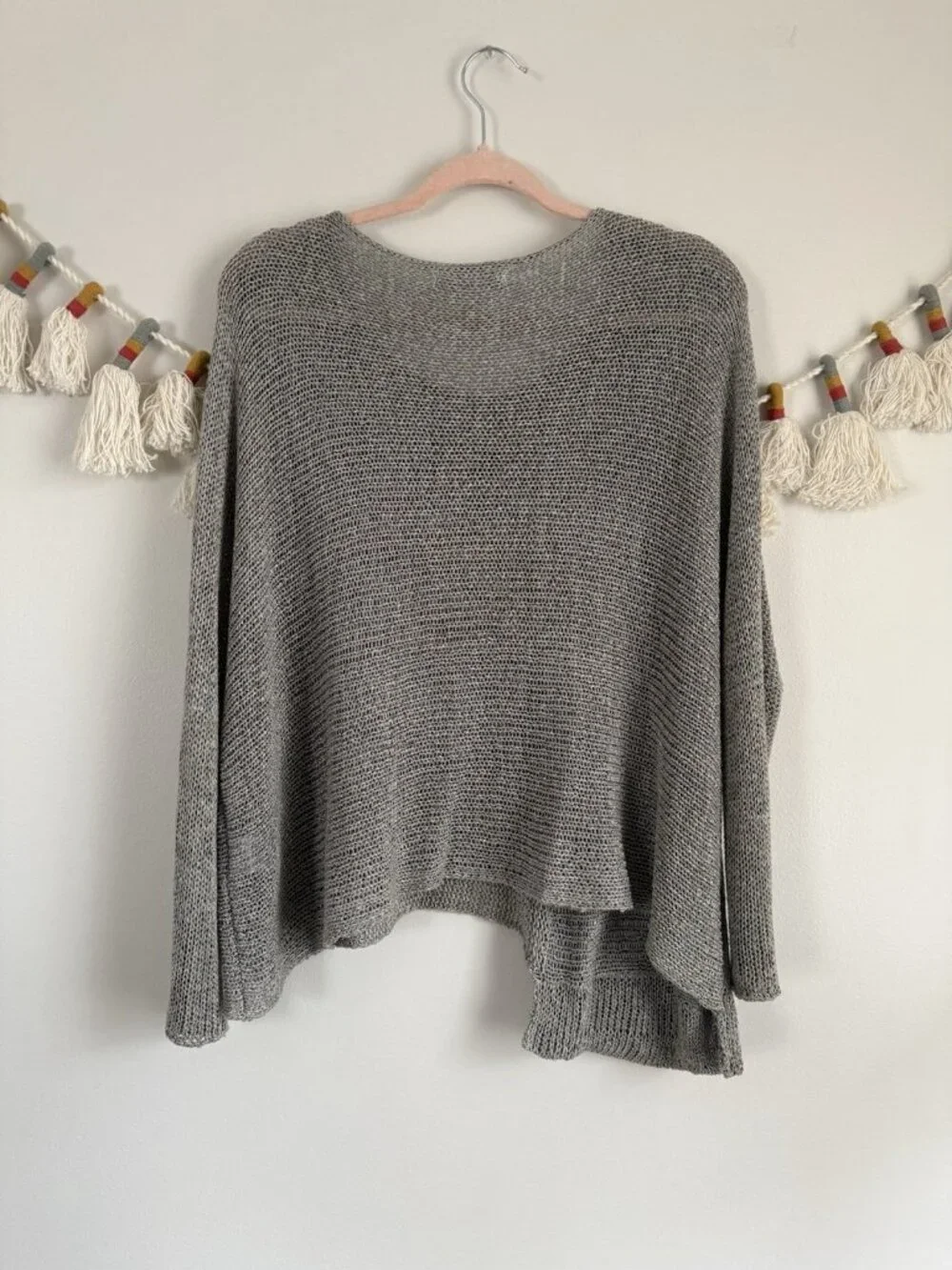 Alembika Open Knit Asymmetrical Grey Slouchy Oversized Lagenlook Coastal Top S - Picture 6 of 9